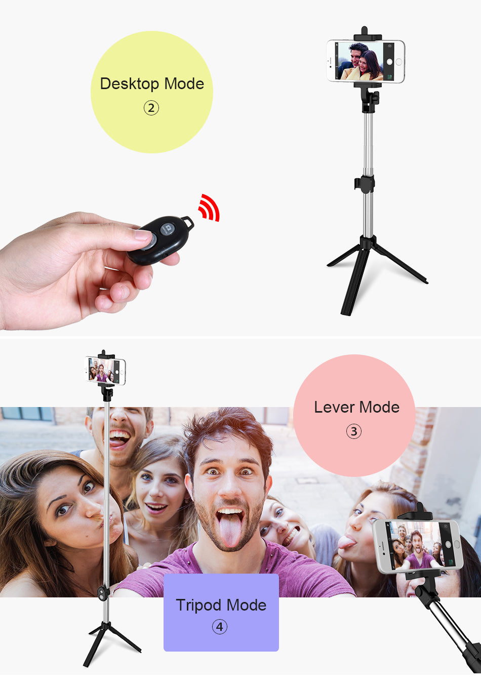 Selfie Stick+Tripod+Bluetooth Shutter Remote Controller